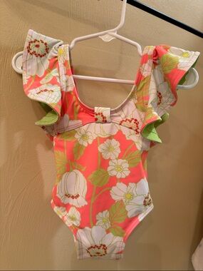 Janie and Jack Floral Coral Curl One-Piece Swimsuit 6-12 months